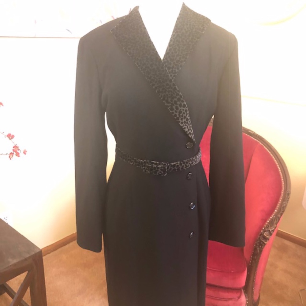 Vintage Kasper Coat Dress w/ Leopard Collar 8P